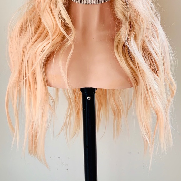 24” Ombre Pale Peach Versatile 13x2.5 Lace Front Premium Fiber Wig - Picture 7 of 15
